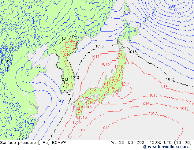 Luchtdruk (Grond) ECMWF wo 26.06.2024 18 UTC