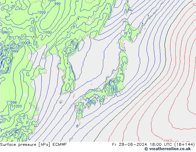 Surface pressure ECMWF Fr 28.06.2024 18 UTC