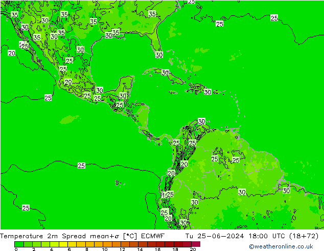 Temperatuurkaart Spread ECMWF di 25.06.2024 18 UTC