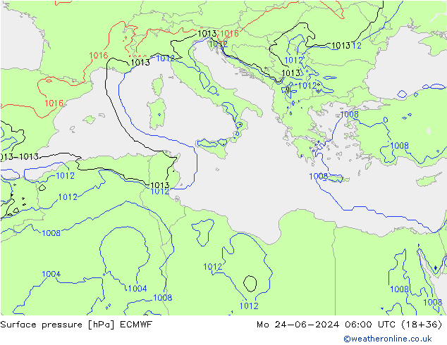 Yer basıncı ECMWF Pzt 24.06.2024 06 UTC