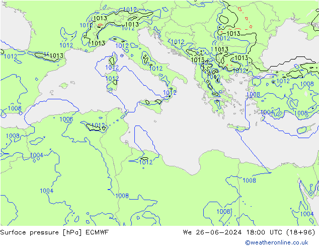 Surface pressure ECMWF We 26.06.2024 18 UTC