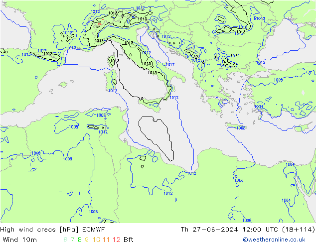 High wind areas ECMWF  27.06.2024 12 UTC