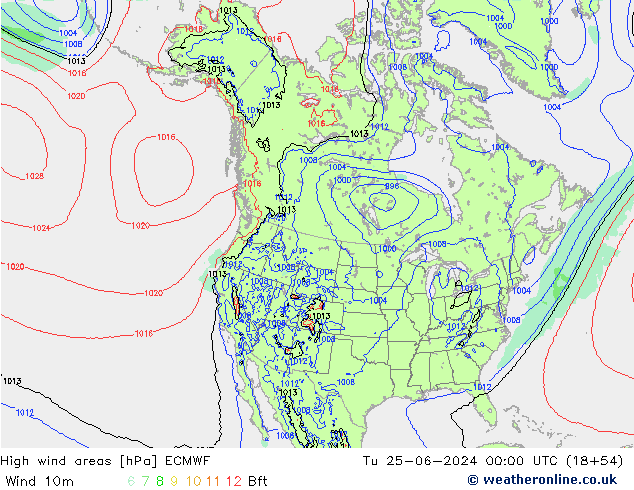 High wind areas ECMWF Tu 25.06.2024 00 UTC