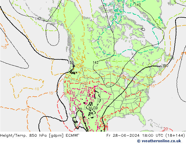 Height/Temp. 850 hPa ECMWF ven 28.06.2024 18 UTC