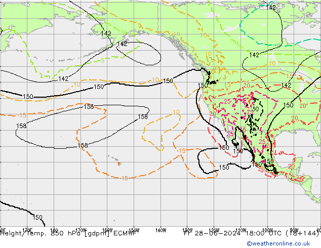 Height/Temp. 850 hPa ECMWF Fr 28.06.2024 18 UTC