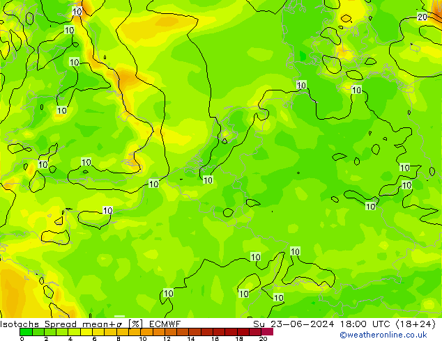 Isotachen Spread ECMWF So 23.06.2024 18 UTC