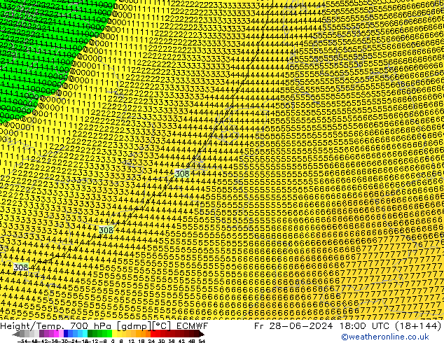 Height/Temp. 700 hPa ECMWF  28.06.2024 18 UTC