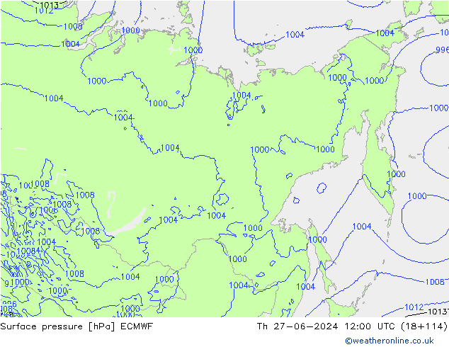 ciśnienie ECMWF czw. 27.06.2024 12 UTC