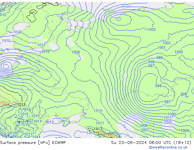 Surface pressure ECMWF Su 23.06.2024 06 UTC