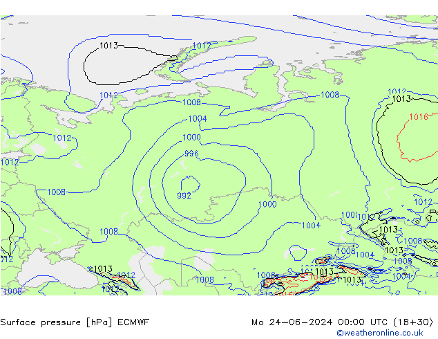Atmosférický tlak ECMWF Po 24.06.2024 00 UTC