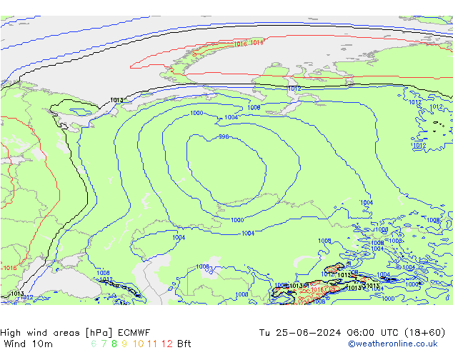 High wind areas ECMWF Tu 25.06.2024 06 UTC