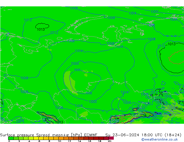 приземное давление Spread ECMWF Вс 23.06.2024 18 UTC