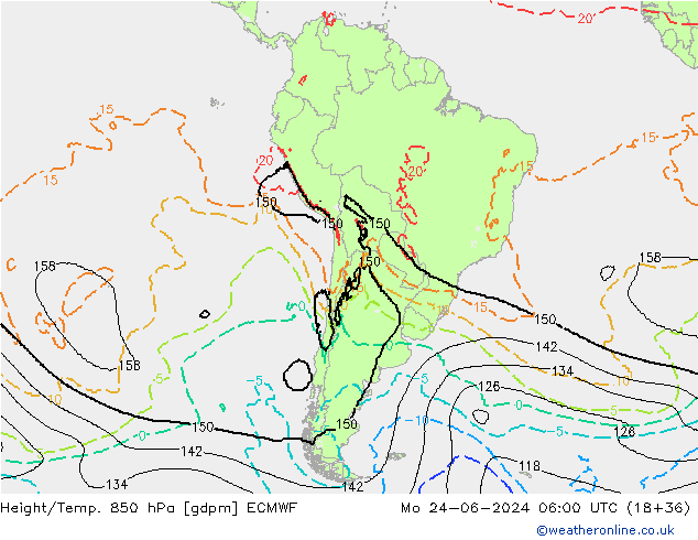 Geop./Temp. 850 hPa ECMWF lun 24.06.2024 06 UTC