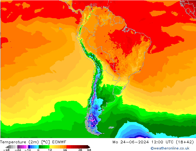 Temperature (2m) ECMWF Po 24.06.2024 12 UTC