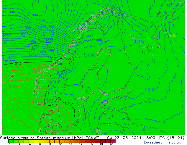 приземное давление Spread ECMWF Вс 23.06.2024 18 UTC