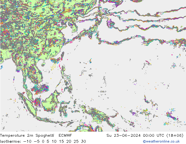 Temperature 2m Spaghetti ECMWF Su 23.06.2024 00 UTC