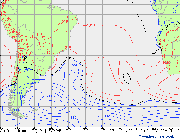 Surface pressure ECMWF Th 27.06.2024 12 UTC