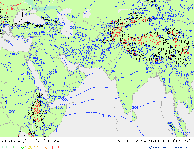 Jet stream/SLP ECMWF Tu 25.06.2024 18 UTC