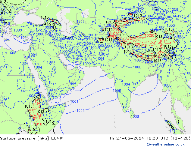 pressão do solo ECMWF Qui 27.06.2024 18 UTC