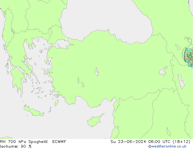 RH 700 hPa Spaghetti ECMWF Su 23.06.2024 06 UTC