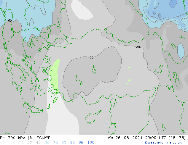 RH 700 hPa ECMWF We 26.06.2024 00 UTC