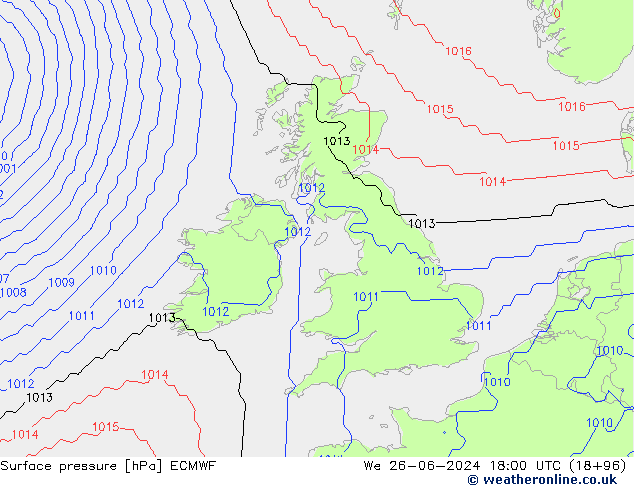 Surface pressure ECMWF We 26.06.2024 18 UTC