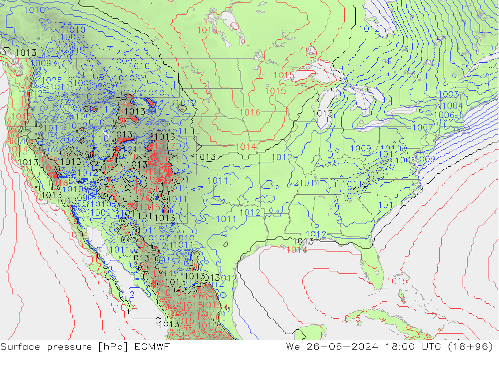 pressão do solo ECMWF Qua 26.06.2024 18 UTC