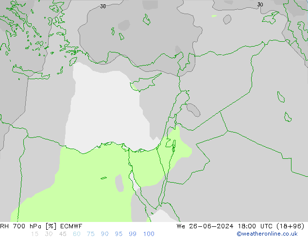 RH 700 hPa ECMWF Qua 26.06.2024 18 UTC