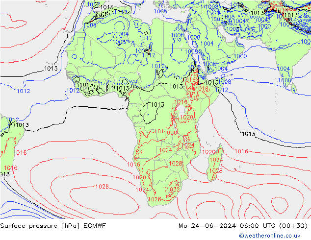 Luchtdruk (Grond) ECMWF ma 24.06.2024 06 UTC