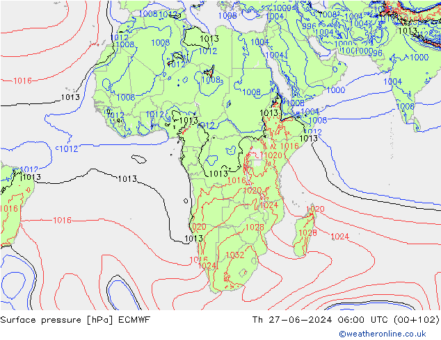 Surface pressure ECMWF Th 27.06.2024 06 UTC