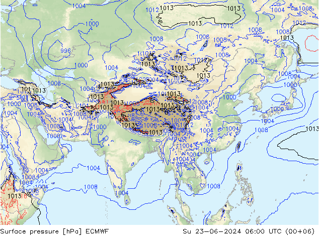 Atmosférický tlak ECMWF Ne 23.06.2024 06 UTC