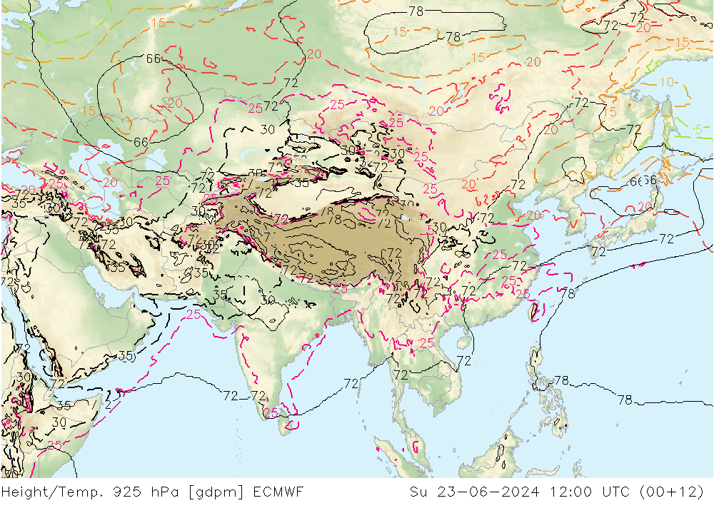 Géop./Temp. 925 hPa ECMWF dim 23.06.2024 12 UTC