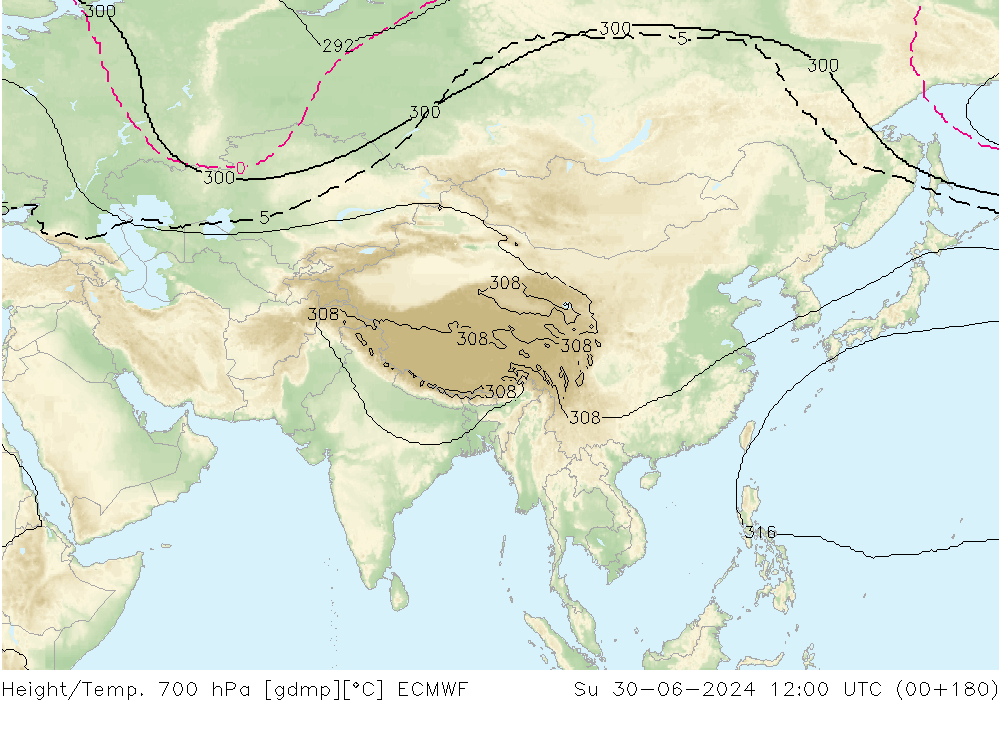 Height/Temp. 700 hPa ECMWF  30.06.2024 12 UTC