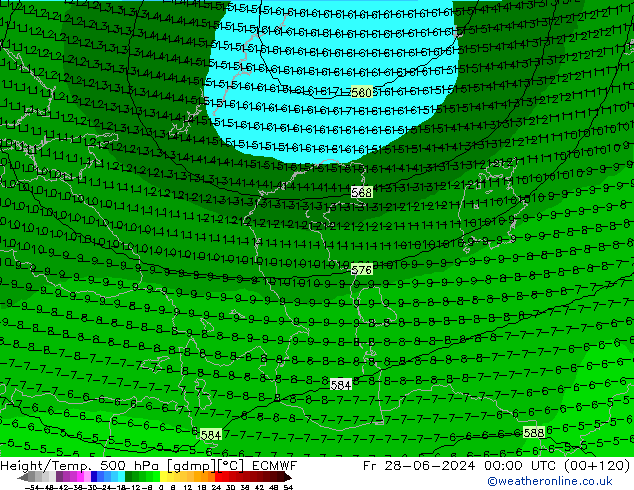 Height/Temp. 500 гПа ECMWF пт 28.06.2024 00 UTC