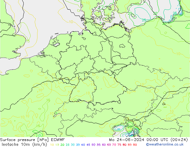 Isotachs (kph) ECMWF lun 24.06.2024 00 UTC