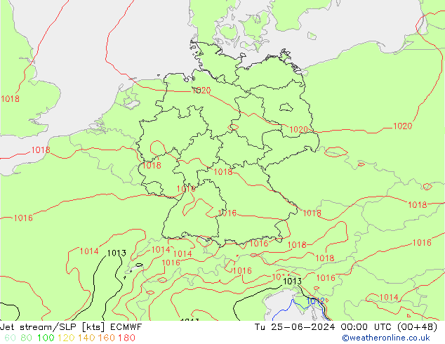 Jet stream/SLP ECMWF Tu 25.06.2024 00 UTC