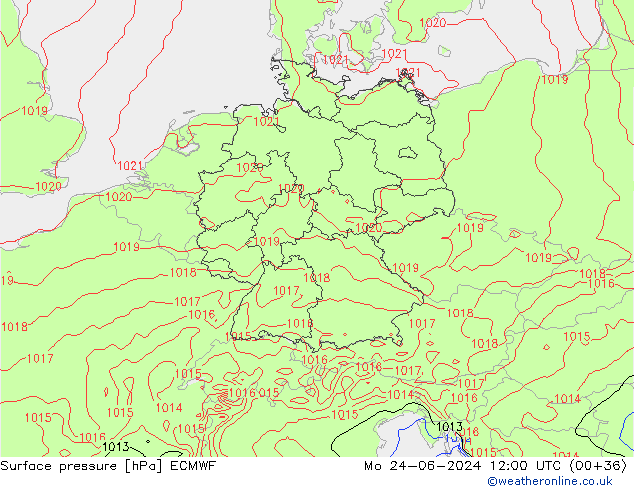 Surface pressure ECMWF Mo 24.06.2024 12 UTC