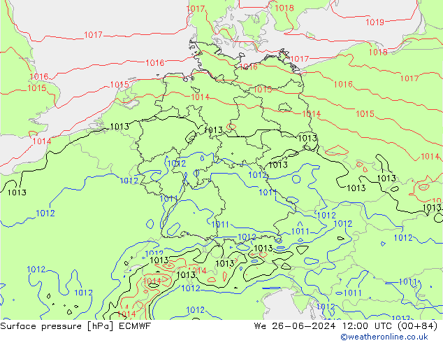 Presión superficial ECMWF mié 26.06.2024 12 UTC