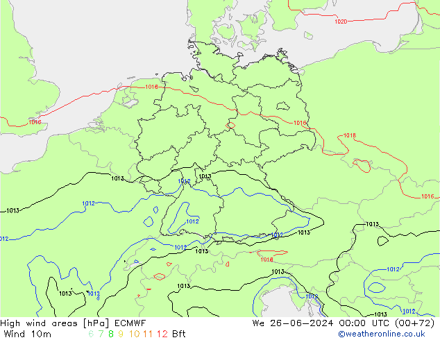 High wind areas ECMWF mer 26.06.2024 00 UTC