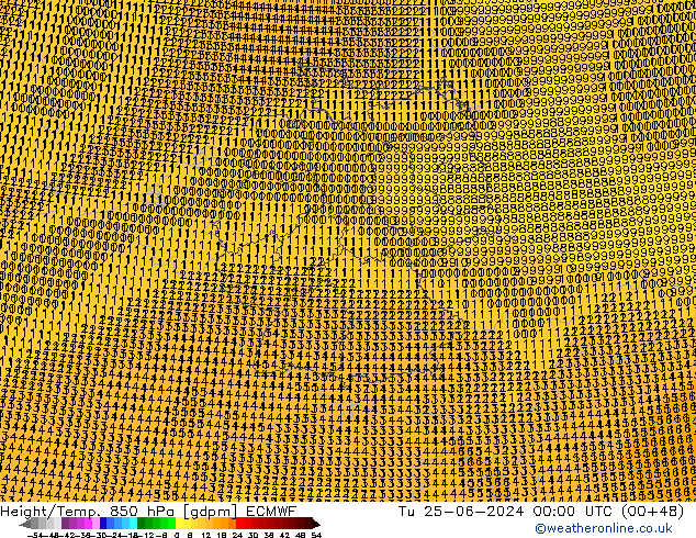 Height/Temp. 850 hPa ECMWF Tu 25.06.2024 00 UTC