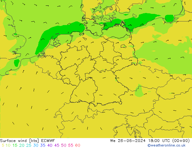 Vent 10 m ECMWF mer 26.06.2024 18 UTC