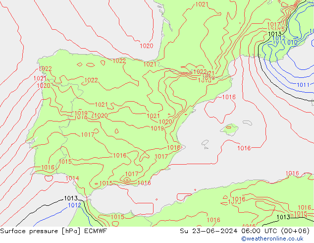 Luchtdruk (Grond) ECMWF zo 23.06.2024 06 UTC