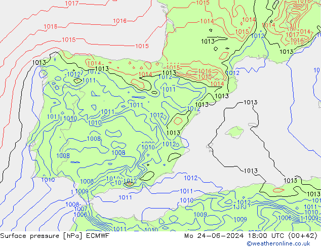 Luchtdruk (Grond) ECMWF ma 24.06.2024 18 UTC