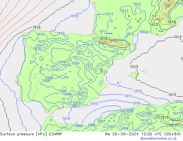 Presión superficial ECMWF mié 26.06.2024 12 UTC