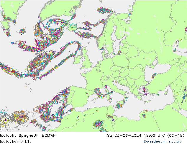 Isotachs Spaghetti ECMWF dim 23.06.2024 18 UTC