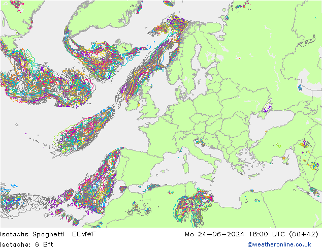 Isotachs Spaghetti ECMWF Mo 24.06.2024 18 UTC