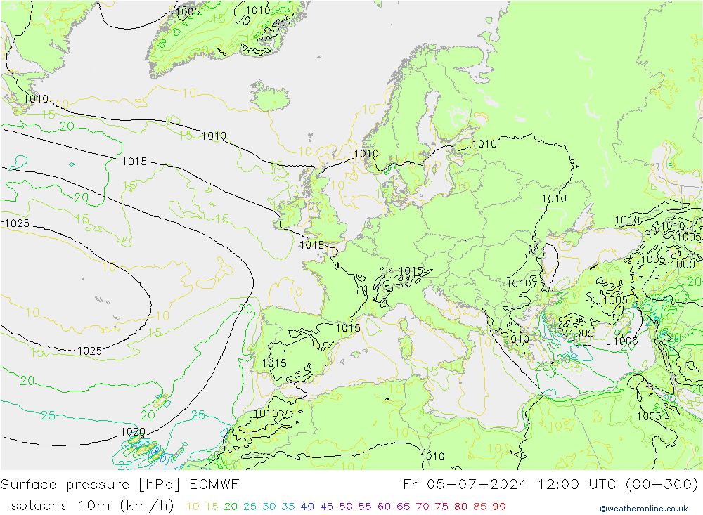 Isotachs (kph) ECMWF Fr 05.07.2024 12 UTC