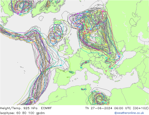 Yükseklik/Sıc. 925 hPa ECMWF Per 27.06.2024 06 UTC