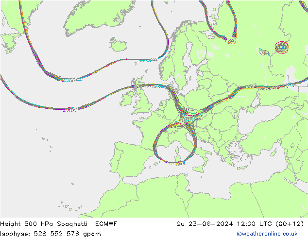 Height 500 hPa Spaghetti ECMWF Su 23.06.2024 12 UTC