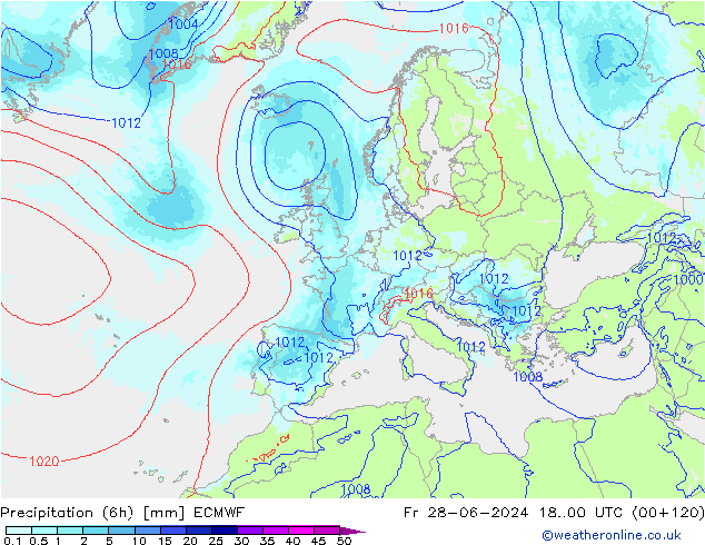 Precipitazione (6h) ECMWF ven 28.06.2024 00 UTC